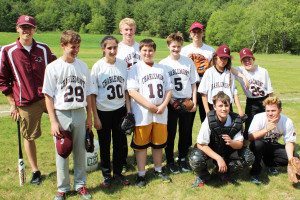 Alex Bigelow '14 and the 2015 baseball team, one of many Academy groups he shepherded during his gap year. 