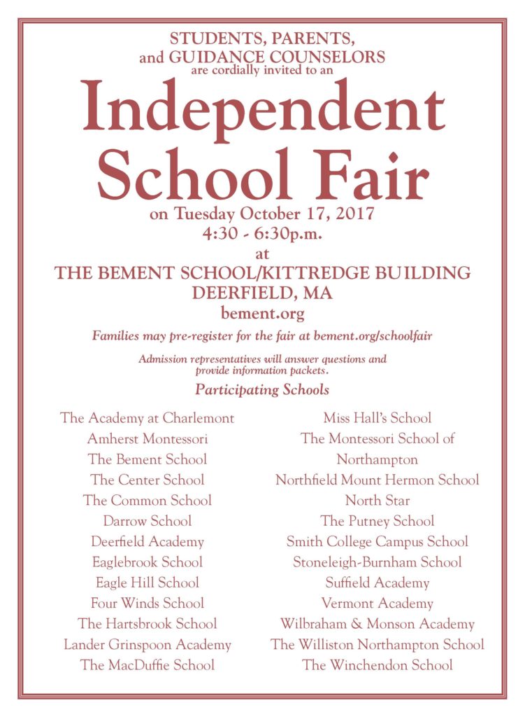 See The Academy at the Pioneer Valley Independent School Fair! PVIS 2017 fair poster