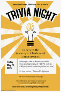 Academy Trivia Night Friday, May 23rd at Raven Used Books Trivia Night flyer